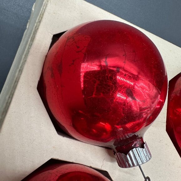 Vintage Christmas Ornaments Shiny Brite USA Red Glass Original Box Decoration - Picture 15 of 16